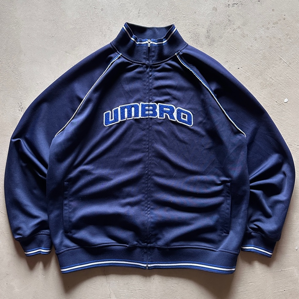 vintage umbro navy blue boxy cropped track jacket